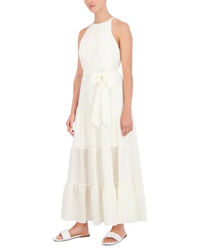 Shop Bcbg New York Women's Plisse Halter Tiered Maxi Dress In Blanc