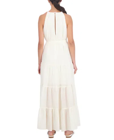 Shop Bcbg New York Women's Plisse Halter Tiered Maxi Dress In Blanc