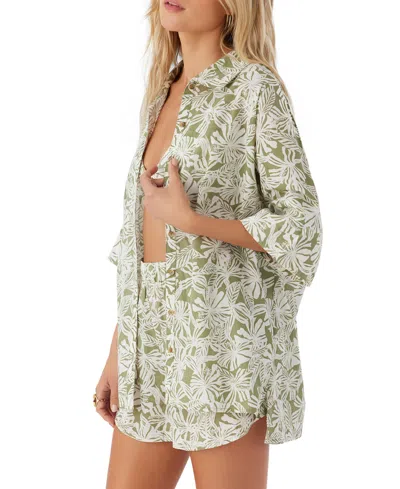 Shop O'neill Juniors' Olivia Cotton Button-front Cover-up Shirt In Oil Green