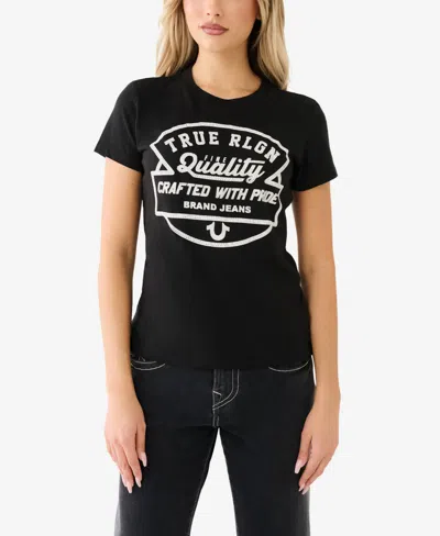 Shop True Religion Women's Short Sleeve Crystal Retro Henley Top In Black