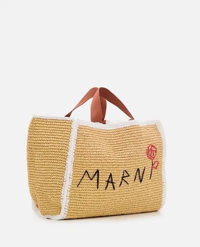 Shop Marni Medium Raffia Shopping Bag In Brown