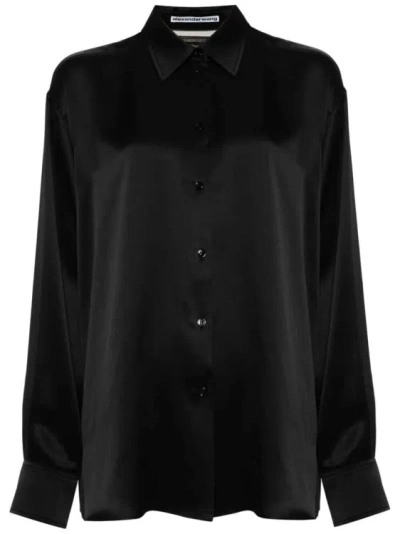 Shop Alexander Wang Black Tulle-panel Silk Shirt