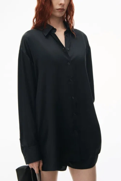 Shop Alexander Wang Black Tulle-panel Silk Shirt