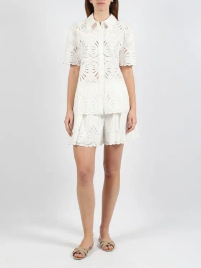 Shop Self-portrait Cotton Embroidery Shorts In White