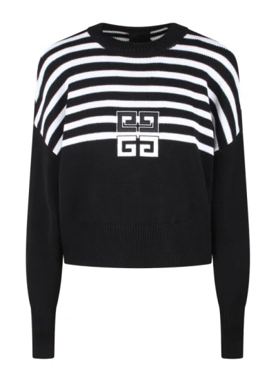 Shop Givenchy 4g Striped Cropped Sweater In Black