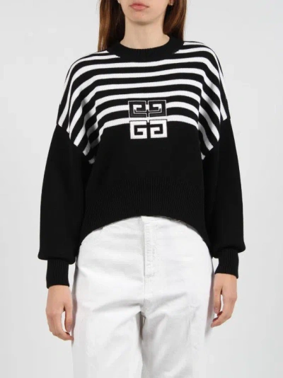 Shop Givenchy 4g Striped Cropped Sweater In Black