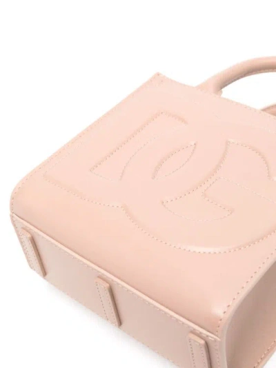 Shop Dolce & Gabbana Blush Beige Calf Leather Handbag In Pink