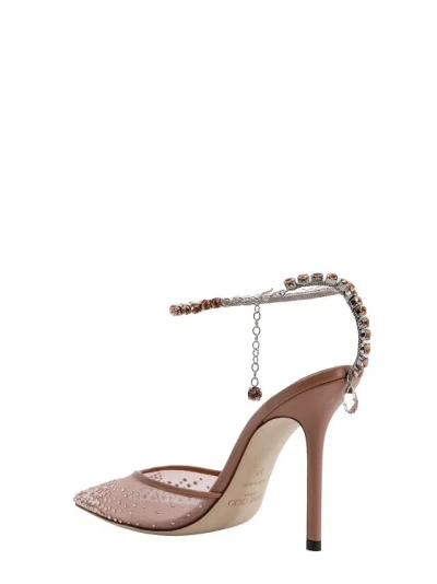 Shop Jimmy Choo Leather And Mesh Slingback With Rhinestones Detail In Pink