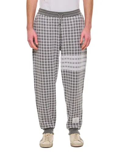 Shop Thom Browne Check 4 Bar Cotton Sweatpants In Grey