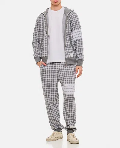 Shop Thom Browne Check 4 Bar Cotton Sweatpants In Grey