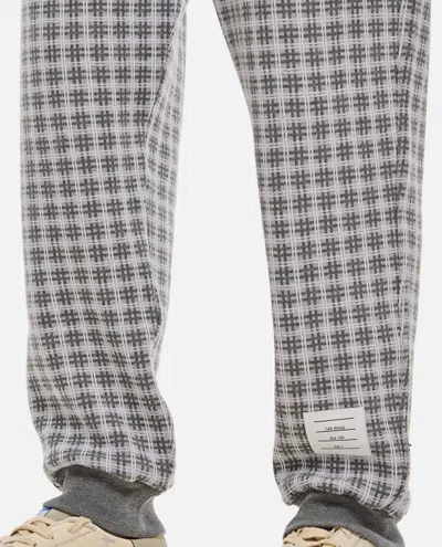 Shop Thom Browne Check 4 Bar Cotton Sweatpants In Grey