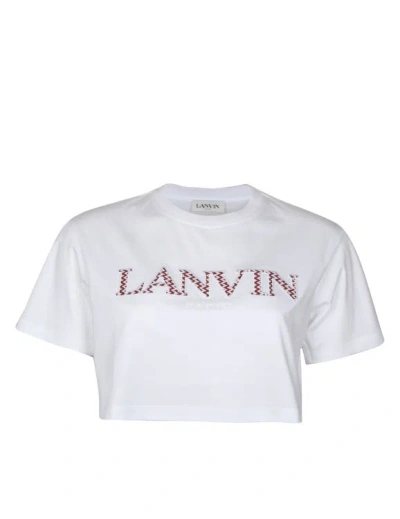 Shop Lanvin Cropped Cotton T-shirt With Logo In White
