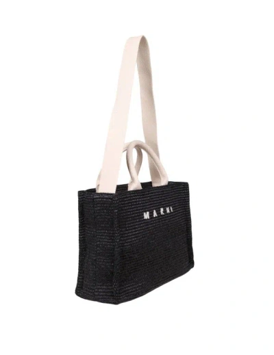 Shop Marni Shopping Small In Black Raffia Effect Fabric