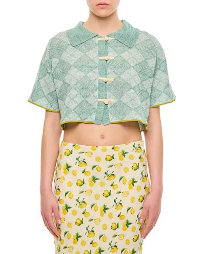 Shop Yanyan Argyle Boxy Crop Shirt In Green