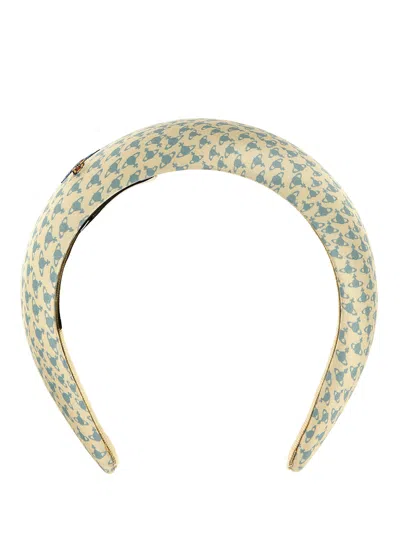 Shop Vivienne Westwood Logo Print Headband In Beige