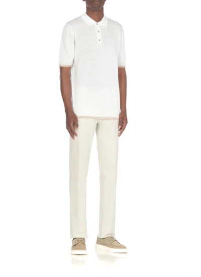 Shop Peserico Ivory Linen And Cotton Threebuttons Polo Shirt In White