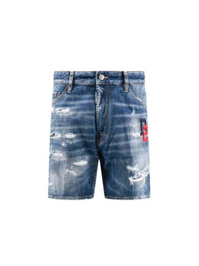 Shop Dsquared2 Denim Bermuda Shorts With Ripped Effect In Blue