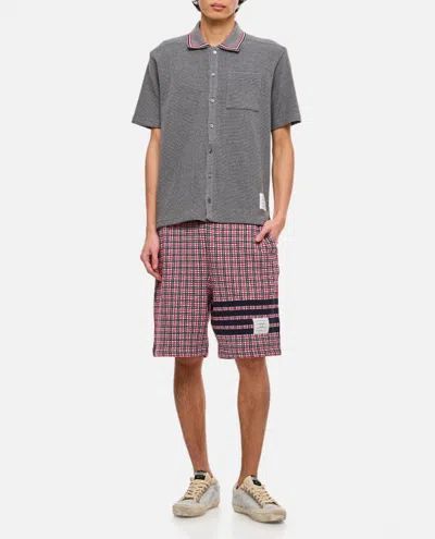 Shop Thom Browne Check 4 Bar Sweat Cotton Shorts In Pink