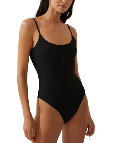 Shop Cotton On Women's Textured Scoop Neck One Piece Swimsuit In Black