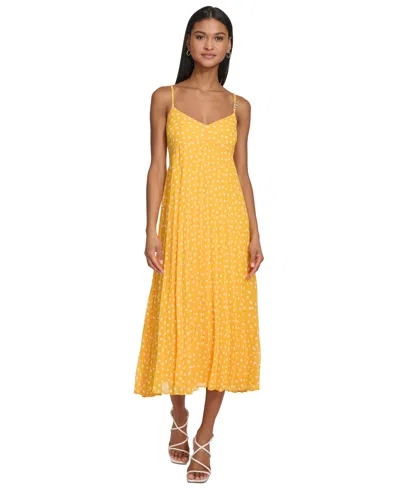 Shop Karl Lagerfeld Women's Polka-dot Pleated A-line Dress In Gold Fushn