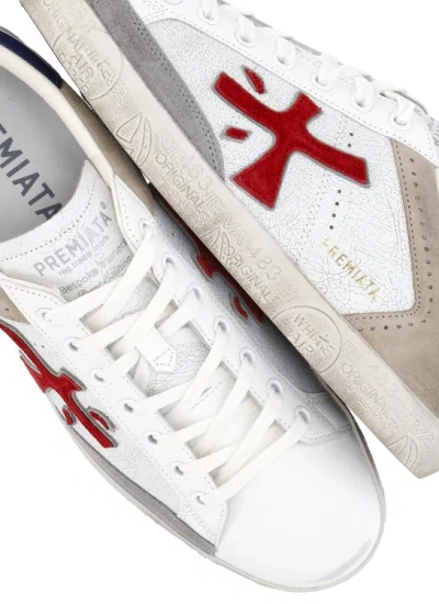 Shop Prmt White Premiata Leather Sneakers