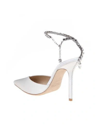 Jimmy Choo Slingback Saeda 100 In Satin With Applied Crystals In White