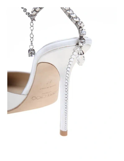 Jimmy Choo Slingback Saeda 100 In Satin With Applied Crystals In White