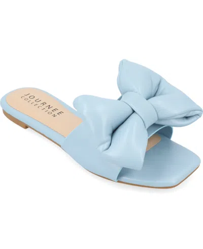 Shop Journee Collection Women's Fayre Wide Width Oversized Bow Slip On Flat Sandals In Blue