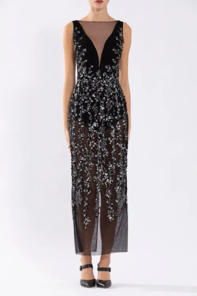 Saiid Kobeisy Tulle Dress, Straight Fit Dress With Sequin Beading In Grey