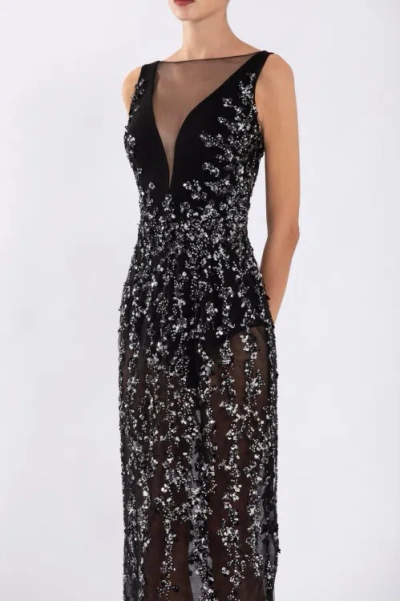 Saiid Kobeisy Tulle Dress, Straight Fit Dress With Sequin Beading In Grey