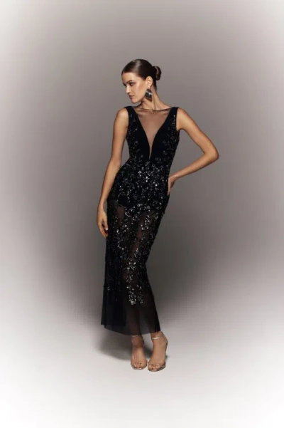 Saiid Kobeisy Tulle Dress, Straight Fit Dress With Sequin Beading In Grey