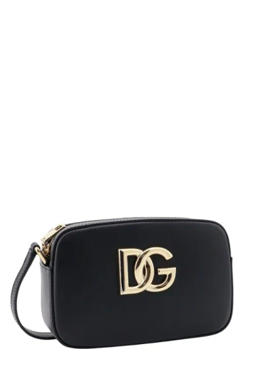 Shop Dolce & Gabbana Leather Shoulder Bag With Metal Monogram In Black