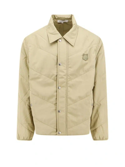 Shop Maison Kitsuné Quilted Nylon Jacket With Frontal Logo Patch In Neutrals