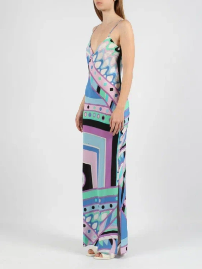Shop Pucci Vivara-print Silk Dress In Blue