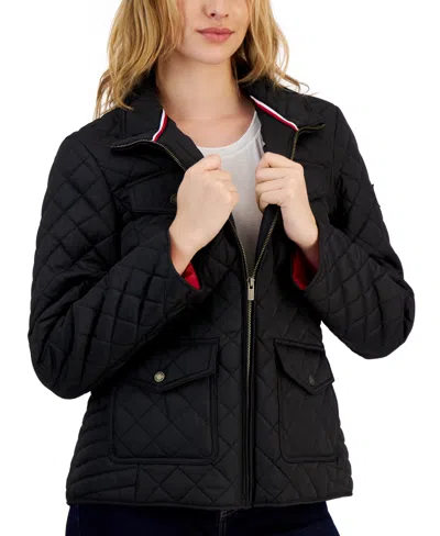Shop Tommy Hilfiger Women's Quilted Zip-up Jacket In Black