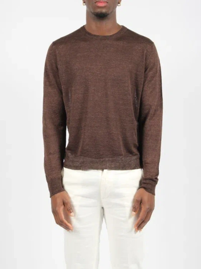 Shop Moreno Martinelli Linen Crewneck Sweater In Brown