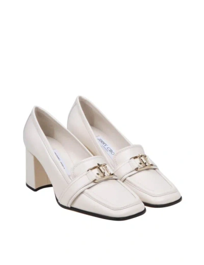 Shop Jimmy Choo Loafers With Heel In Milk Color Leather In White
