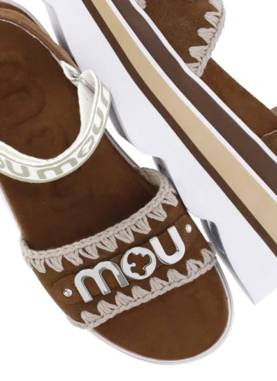 Shop Mou Brown Suede Leather Sandals In Pink