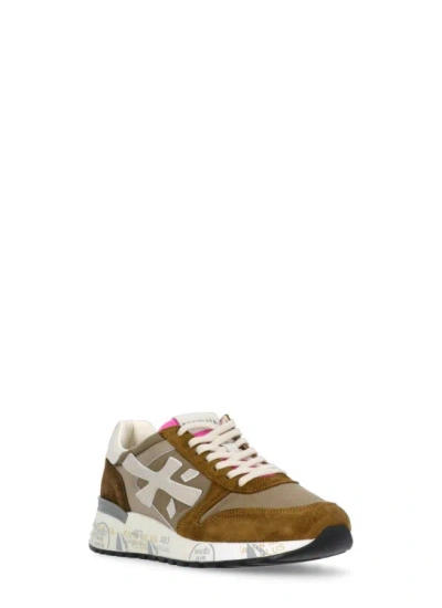 Shop Premiata Brown Leather And Tech Fabric Sneakers