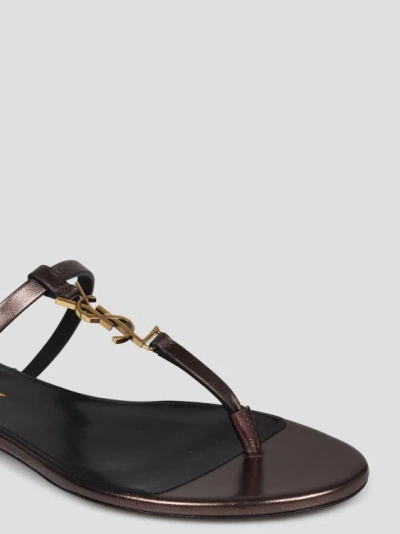 Shop Saint Laurent Cassandra Slides Sandals In Brown