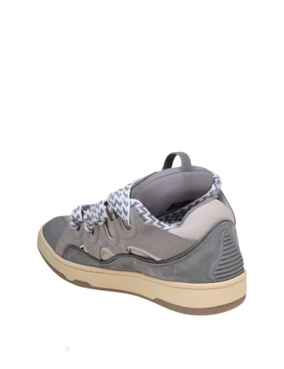 Shop Lanvin Curb Sneakers In Leather And Suede With Multicolored Laces In Grey