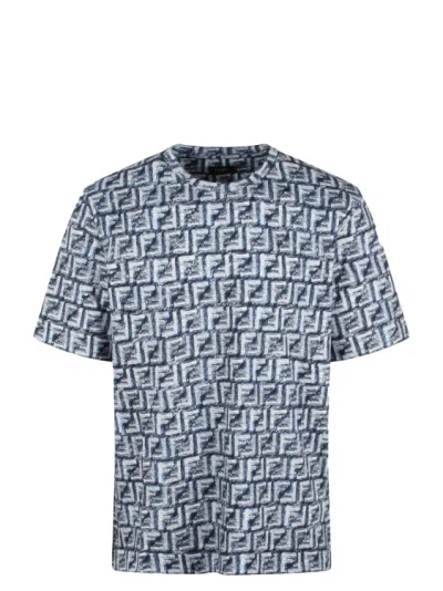 Shop Fendi Ff Cotton T-shirt In Blue