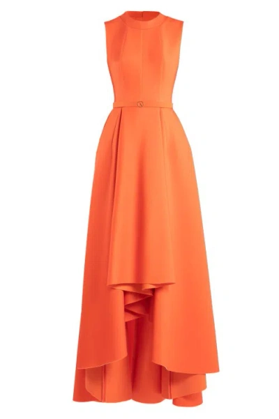 Shop Saiid Kobeisy Neoprene Dress With High-low Skirt In Orange