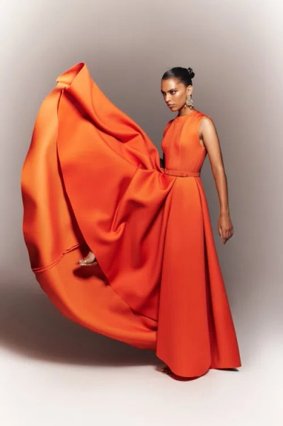 Shop Saiid Kobeisy Neoprene Dress With High-low Skirt In Orange