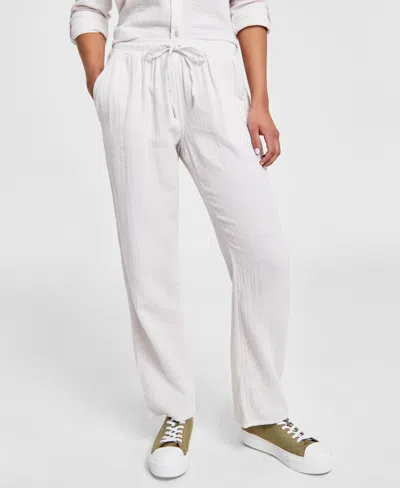 Shop Calvin Klein Jeans Est.1978 Petite Crepe Gauze Straight-leg Pants In Birch
