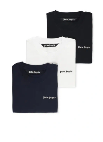 Shop Palm Angels Three T-shirt Set In Black