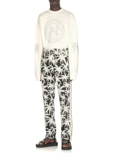 Shop Palm Angels Pants With Print In Grey