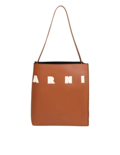 Shop Marni Museo Hobo Bag In Tan Color Leather In Brown