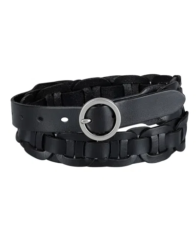 Shop Tommy Hilfiger Women's Woven Leather Linked Casual Belt In Black