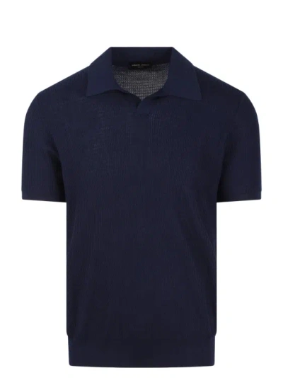 Shop Roberto Collina Ribbed Knit Polo Shirt In Blue